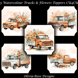 5 Watercolour Trucks with Flower Toppers