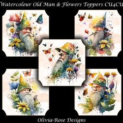 5 Watercolour Old Man with Flower Toppers   