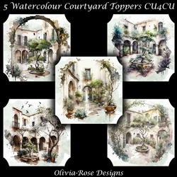 5 Watercolour Courtyard Toppers
