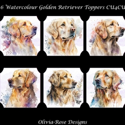 6 Watercolour Golden Retriever Toppers   