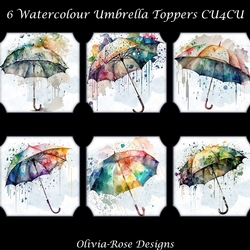 6 Watercolour Umbrella Toppers   