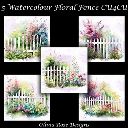 5 Watercolour Floral Fence Backgrounds   