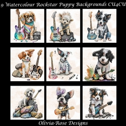 9 Watercolour Rockstar Puppy Backgrounds
