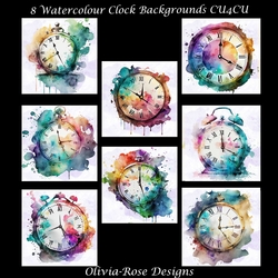 8 Watercolour Clocks Backgrounds