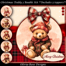 Christmas Teddy 3 Bauble Mini Kit 7X7