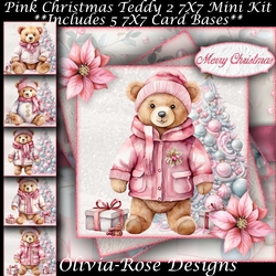 Pink Christmas Teddy 2 Mini Kit 7x7