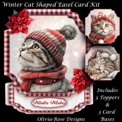 Winter Cat Shaped Easel Card Kit
