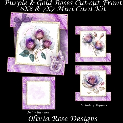 Purple & Gold Roses Cut-out Front Card Mini Kit