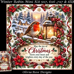 Winter Robin Mini Kit **Includes 5X7, 6x6, 7x7 8X8 Card Bases**   