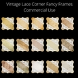 15 Fancy Frames Vintage Lace Corners Gold Border 8x8 Commercial Use