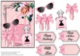 Beautiful Pink and Black Fashion Card front with decoupage Approx 5x7