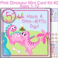 Pink Dinosaur Mini card kit #2 7x7 Ages 1-12