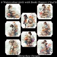 8 Watercolour Girls with Book Toppers