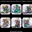 6 Watercolour Boots with Flower Toppers