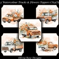 5 Watercolour Trucks with Flower Toppers