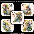 5 Watercolour Old Man with Flower Toppers