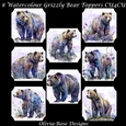 8 Watercolour Grizzly Bear Toppers