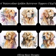 6 Watercolour Golden Retriever Toppers