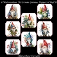 8 Watercolour Christmas Gnome Toppers
