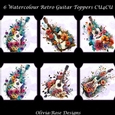 6 Watercolour Retro Guitar Toppers
