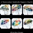 6 Watercolour Umbrella Toppers