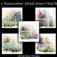 5 Watercolour Floral Fence Backgrounds