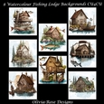 8 Watercolour Fishing Lodge Backgrounds