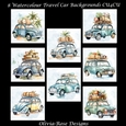 8 Watercolour Travel Car Backgrounds