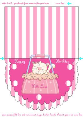 Little Pink Puss in a Bag Over the Edge Card