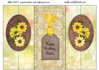 Yellow Flowers Birthday Double Oval Foldback Card