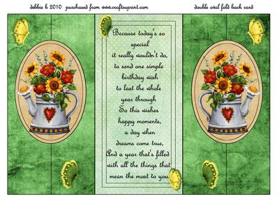 Birthday Flowers Double Oval Fold Back Card
