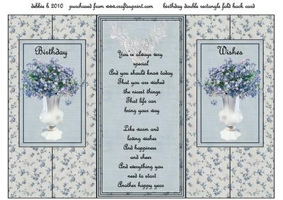 Blue Flowers Birthday Double Fold Back Card