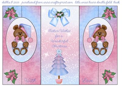 Little Pastel Xmas Bears Double Fold Back Card