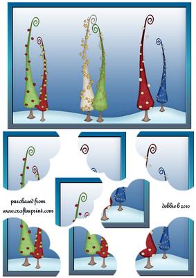 Funky Christmas Trees Triple Scalloped Corner Stacker