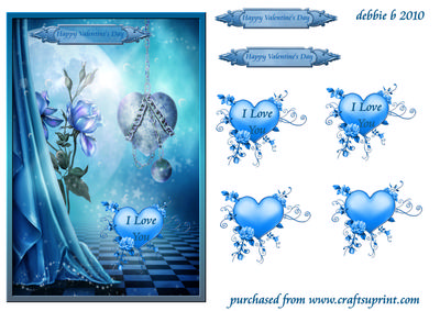 Valentine's Blue Roses and Hearts Quick Card