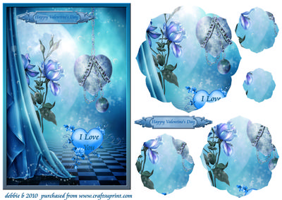 Valentines Blue Jearts and Roses Flower Shaped Pyramid