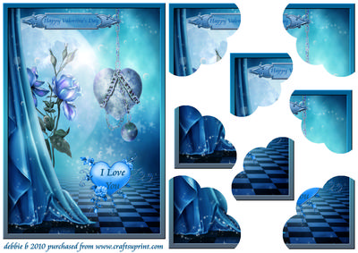 Valentines Blue Hearts and Roses Scalloped Quadro Stacker