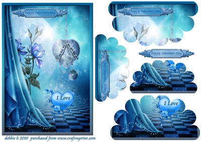 Blue Roses and Hearts Top and Bottom Scalloped Stacker