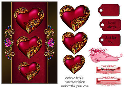 Triple Red and Gold Hearts