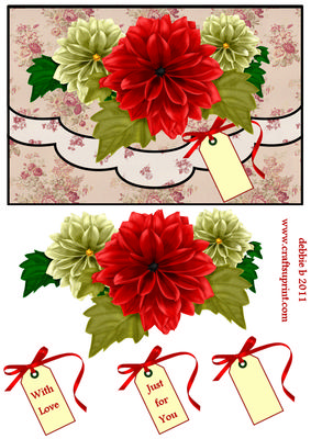 Deep Red and Cream Dahlias Elegant Faux Envelope Card