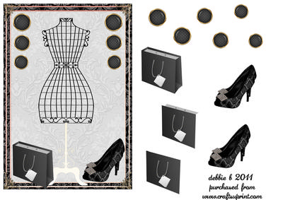 Silouetted Dressmakers Dummy and Accessories