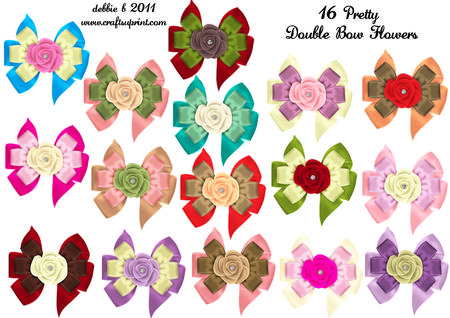 16 Beautiful Double Bows with Satin Flower Centers