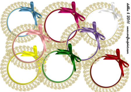 8 Round Rose Lace Frames with Bow and Pearls