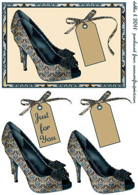 Gold and Black Damask Shoes and Matching Tags