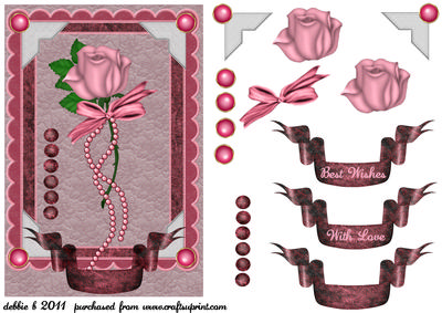 Single Pink Rose with Bow and Pearls