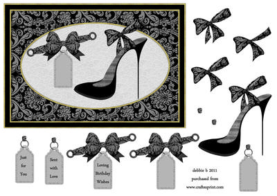 Classic High Heel Shoe and Matching Bow and Ribbon Tag