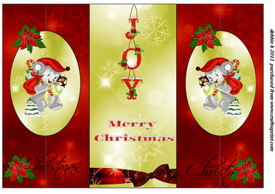 Little Christmas Mouse Double Oval Foldback Card