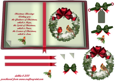Christmas Cardinals and Snowy Wreath Book Sheet