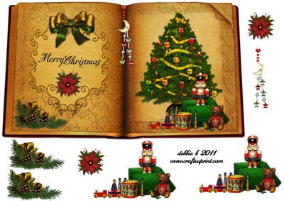Vintage Toys and Tree Open Book Sheet