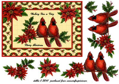 Festive Cardinals and Poinsettia